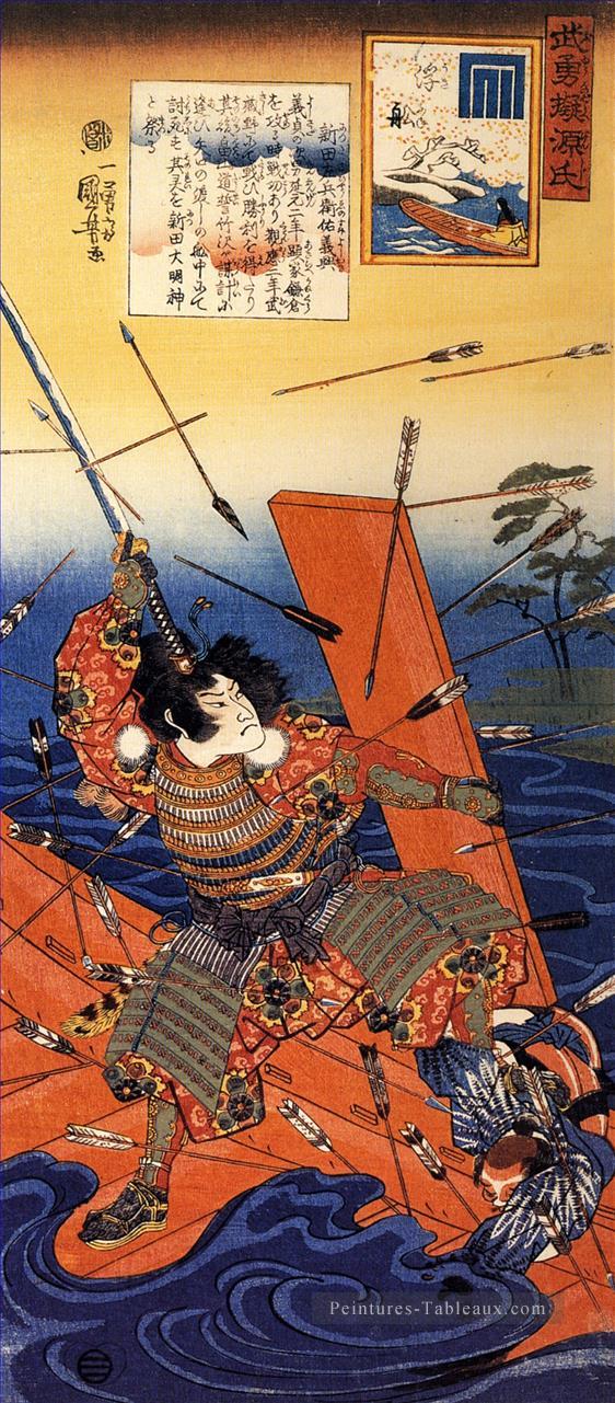la mort de Nitta Yoshioki au ferry de la gare de yy Utagawa Kuniyoshi ukiyo e Peintures à l'huile